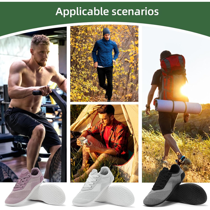 Легкі дихаючі кросівки Barfußschuhe для чоловіків та жінок | Широка передня частина, підошва 4 мм | Зручні для спорту, відпочинку та повсякденного носіння (44 EU, Білий)