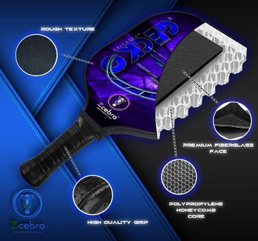 Плекачка для піклболу ZGECKO (Блакитна): Композитна, легка, з серцем з бджолиного дерева та поліпропілену