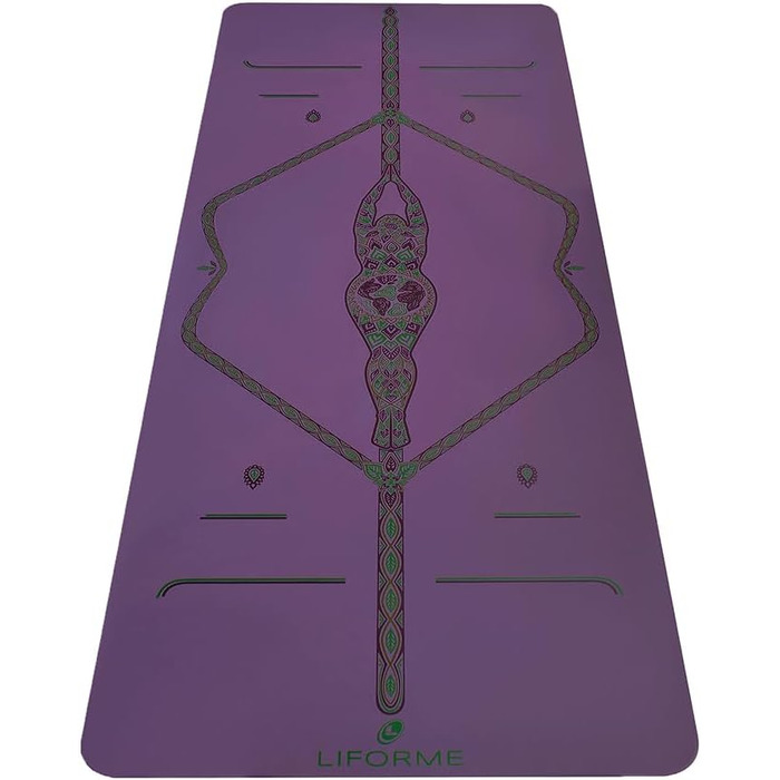 Yogamat Liforme з принтом – система вирівнювання, нековзна, екологічна, біорозкладна, стійка до поту, довга, широка та товста (фіолетовий)