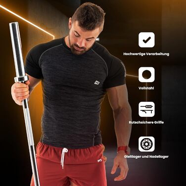 Штанга Hop-Sport Olympia 50 мм – довга 165 см, EZ-штанга 120 см, супер EZ-штанга 120 см і гантельна штанга 50 см, хромована, з насічкою та пружинними замками