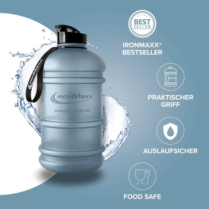 Водна пляшка IronMaxx 2200 мл, без BPA та DEHP, з мірною шкалою, вибір кольорів (Frosted Kyanite Blue)