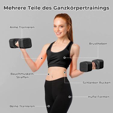 Набір гантелей Dripex регульовані 5 кг x2 або 2,5 кг x2, 6 швидкознімних дисків 0,5 кг/0,25 кг, чорний