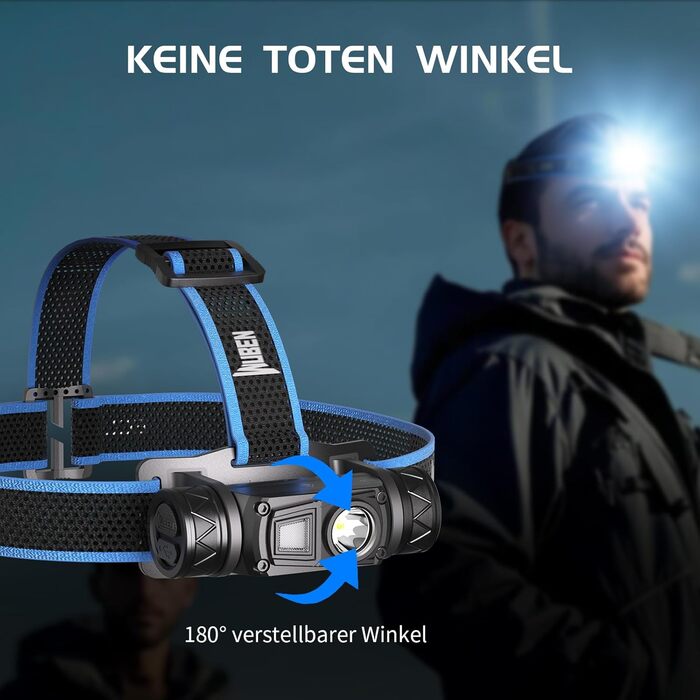 Ліхтарик на лоб WUBEN H1 Pro 1200 Lumen: LED, 10 режимів, USB-C, водонепроникний IP68, для кемпінгу та активного відпочинку
