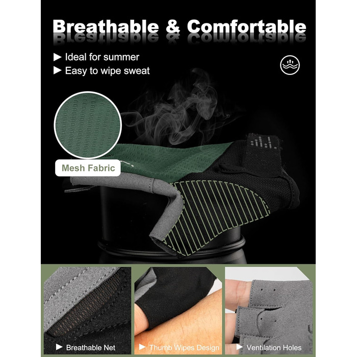 Велосипедні рукавички Inbike для чоловіків, напівпальцеві, літні, ударостійкі, еластичні, дихаючі, світловідбиваючі, зелені, розмір L