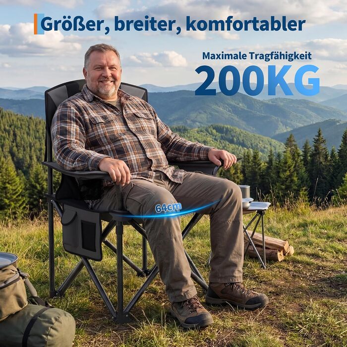 Набір складаних кемпінгових стільців (2 шт) посилені до 200 кг, з підсклянниками та м'якою підкладкою, чорні