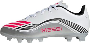 Дитячі футбольні бутси Adidas F50 Messi Club для гри на твердих та полімерних покриттях, розмір 37 1/3 EU, білий, червоний, сріблоний