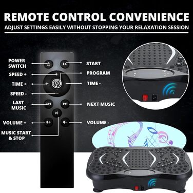 Платформа для тренувань MAXSTRENGTH з вібрацією | 99 рівнів інтенсивності та 5 програм | Тренування всього тіла | Домашні фітнес-прилади з Bluetooth-динаміками та еластичними стрічками (Чорний)