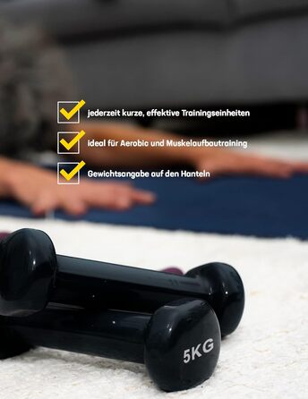 Гантелі SPORTINATOR 2 шт. по 5 кг, шестигранні, чорні, для дому та спортзалу, універсальні, для силових тренувань