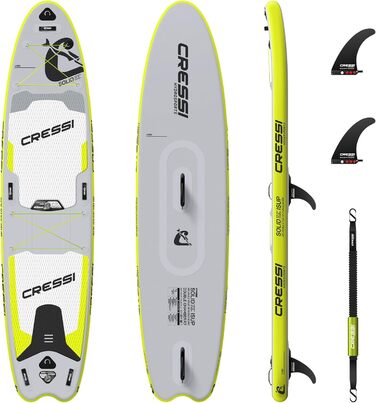 Надувна SUP-дошка Cressi Isup 12'2'' комплект для дорослих, сіро-флуоресцентна, швидке накачування, повний набір аксесуарів