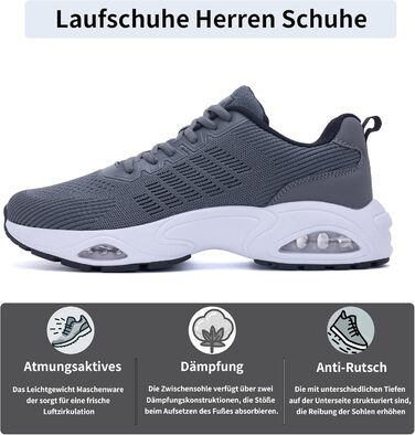 Кросівки для бігу чоловічі GANNOU - спортивні, легкі, дихаючі, з амортизацією, розмір 40-47, сірий колір