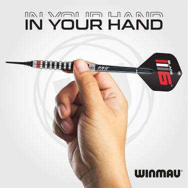 Професійний набір дартсів WINMAU Advance 500, вольфрамові, Softip, 22 г, червоні, з оперенням та стрижнями