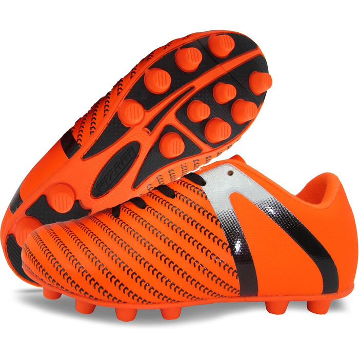 Футбольні бутси Vizari для жорсткого поля – Легкі та міцні бутси з гумовими шипами для хлопчиків та дівчаток | FG бутси для гри на траві, Зелений Оранжевий (37 EU, Оранжевий Срібний)