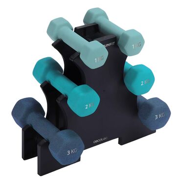 Набір неопренових шестигранних гантелей Cecotec DrumFit Dumbbell 123 (1, 2 та 3 кг), 6 шт, з підставкою