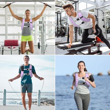 Вага для тренувань FraGraim з регулюванням ваги 8/10/12 кг, з кишенею для телефону та світловідбиваючими смугами, для фітнесу, кардіо та ходьби, фіолетовий