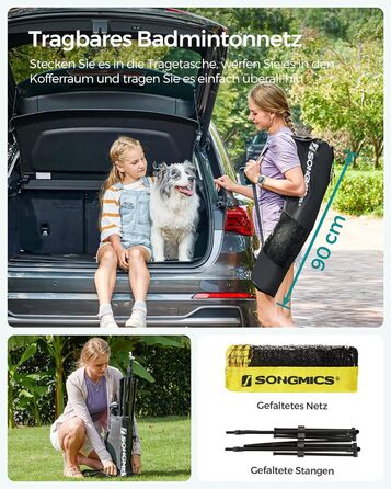 SONGMICS М'язова сітка для бадмінтону та волейболу, регульована висота, переносний набір для тенісу, пляжного волейболу, для саду, парку, на відкритому повітрі (4 м, жовта)
