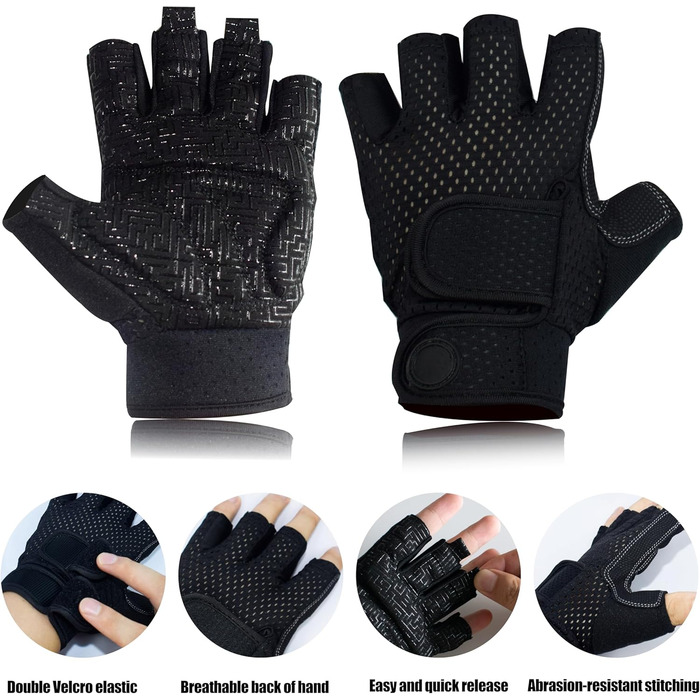 Фітнес рукавички для чоловіків Daen, тренувальні рукавички для важкої атлетики, підняття ваги, греблі, велоспорту (L, чорний)