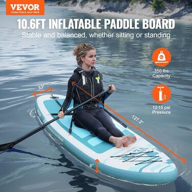 Надувна SUP-дошка VEVOR 323x84x15 см з сидінням, комплект: весло, насос, рюкзак, аксесуари, для дорослих та підлітків, синя