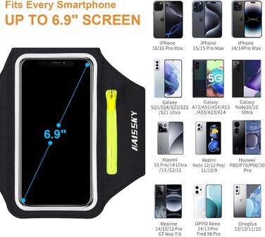 Спортивний браслет для телефону Haissky з кишенькою для навушників - сірий (до 6.9 дюймів)