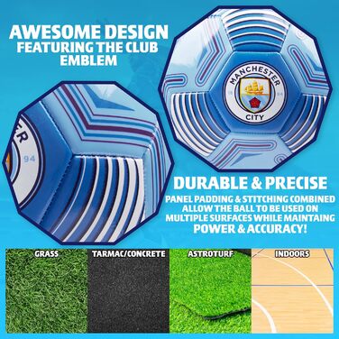 М'яч для футболу Manchester City FC, ліцензійний, розмір 3, 4 або 5 - подарунок для фанатів, блакитний