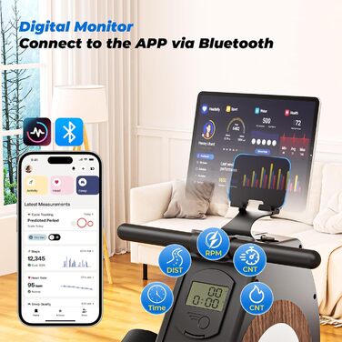 Гребний тренажер ONETWOFIT складаний для дому Pro, 16 рівнів навантаження, кросстренажер до 160 кг, сумісний з додатком, чорний