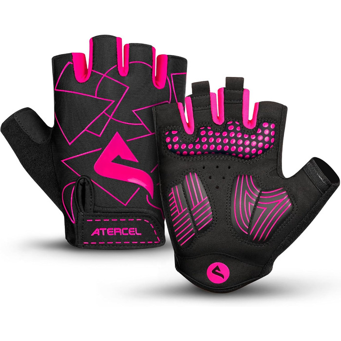 Велосипедні рукавички ATERCEL для чоловіків - напівпальцеві, з SBR-подушками, для їзди на велосипеді та фітнесу (Рожевий, L)