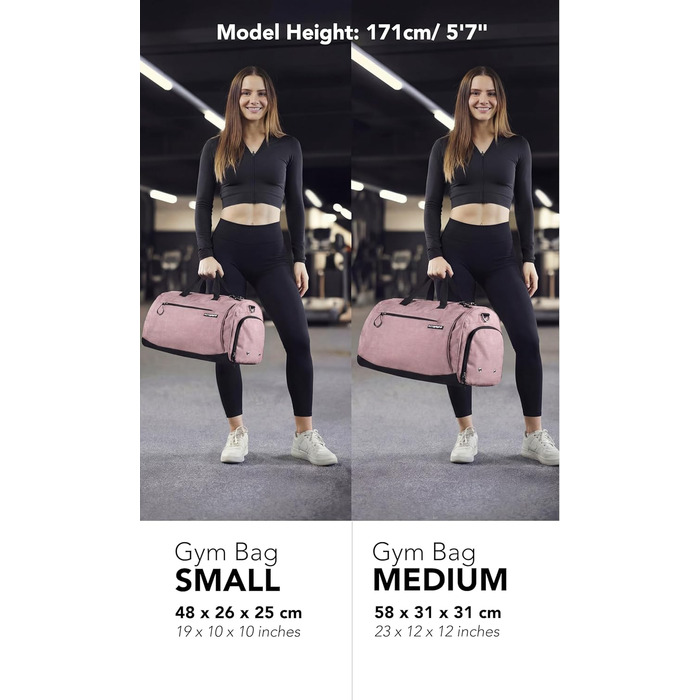 Спортивна сумка для залу та подорожей Fitgriff з відділенням для взуття та вологих речей, рожева, 48x26x25 см (S)