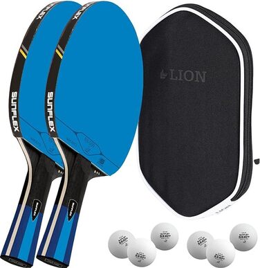Ракетка для настільного тенісу Sunflex Color COMP B45: професійна, ITTF сертифікована, з увігнутою ручкою, блакитне покриття, комплект з чохлом та м'ячами