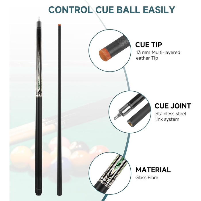 Більярдний кий HomeSeason Billardqueue з скловолокна, 147,3 см, професійний з низьким відбиттям та сумкою