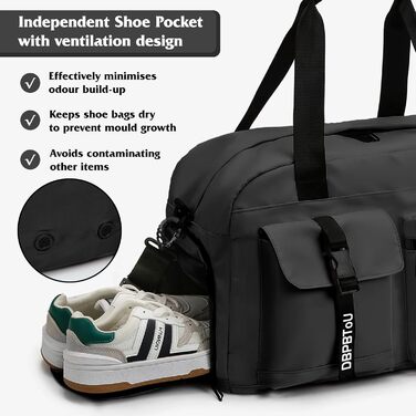 Спортивна сумка для жінок та чоловіків з відділенням для взуття та вологих речей, водонепроникна сумка для подорожей, тренувань, басейну та сауни (Чорна)