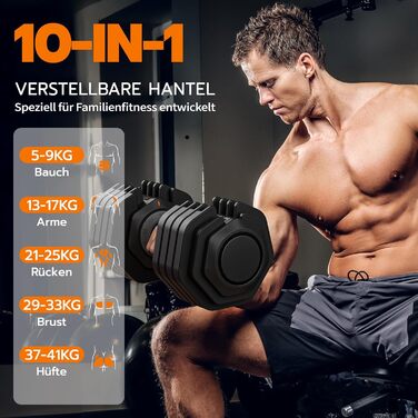 Набір гантелей Dripex: 11 кг, 24.5 кг, 41 кг. Регульовані диски, антиковзні ручки, підставка. Для фітнесу, окремо або пара. 41 кг x2 (10 рівнів налаштування)