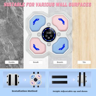 Музичний боксерський тренажер з рукавичками, настінний, Bluetooth, Smart, рожевий/блакитний