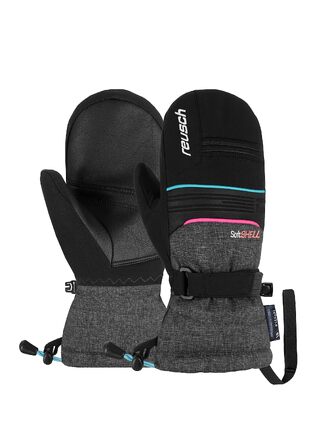 Дитячі гірськолижні рукавички Reusch Softshell, водонепроникні та теплі (чорно-сіро-рожеві, розмір 3.5)