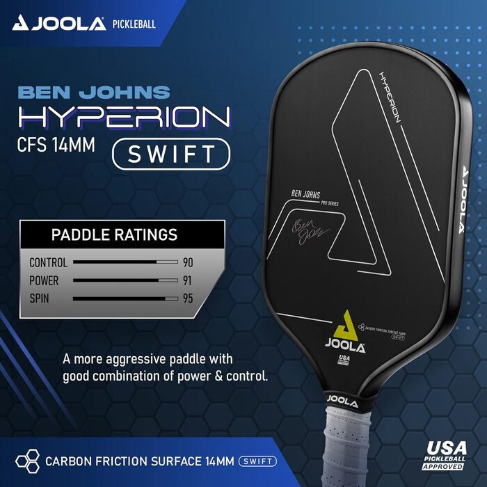 Піклбол ракетка JOOLA Ben Johns Hyperion CFS 14 мм Swift – карбонова, турнірна, для швидкої гри зі спіном, USAPA сертифікат
