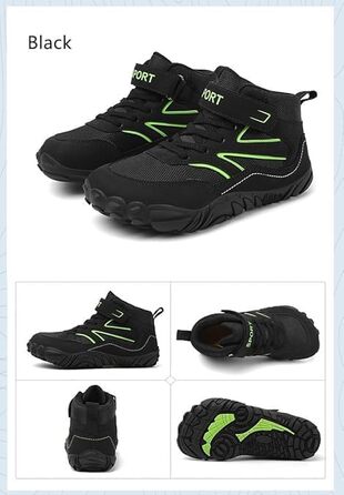 Дитячі черевики Barefoot для хлопчиків та дівчаток, туристичні черевики для дітей з підошвою Zero Drop та широким носком, легкі черевики для ходьби босоніж, антиковзаючі, дихаючі, розміри 28-37 EU, чорний колір, 32 EU