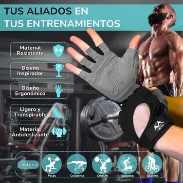 Фитнес рукавички для кросфіту, чоловічі та жіночі, дихаючі, з неслизьким покриттям та підкладкою (Чорний, L)