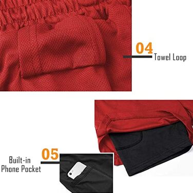 Шорти чоловічі MANLUODANNI 2-в-1, спортивні, швидка сушка, літні, для бігу, тренувань, червоні