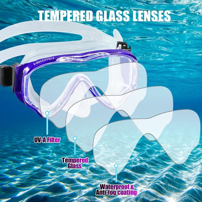 Набір для снорклінгу для дітей HIKOTEY, сухий снорклінг, маска для снорклінгу з антизапотівальною панеллю, водонепроникні затички для вух, блакитний (B1-Pazifik)
