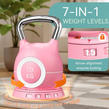 Кетлбел регульований 7-в-1, 10 кг (рожевий) для дому | Набір гантелей-кетлбелів для фітнесу | Спортивне обладнання для дому
