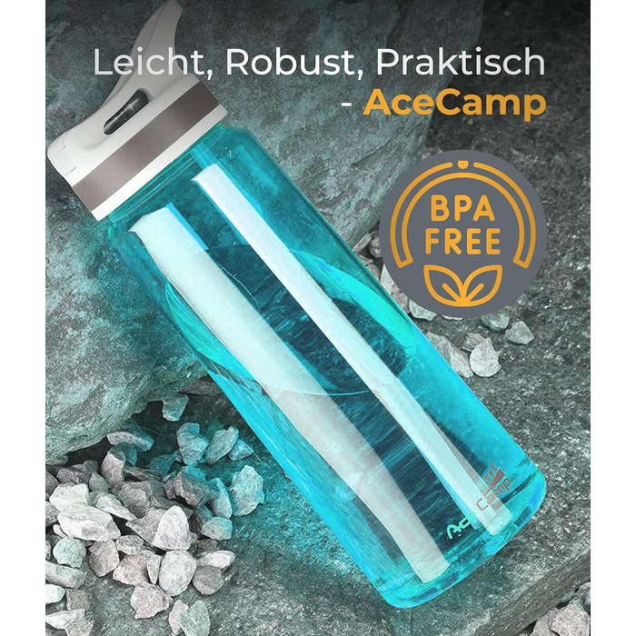 Пляшка для води AceCamp Tritan 750 мл, синя, з трубочкою, BPA-free, герметична, для спорту (2 шт.)