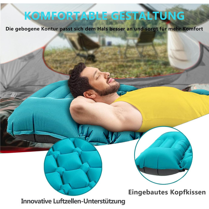 TENQUAN Килимок для кемпінгу самонадувний, 9см - туристичний килимок, повітряний матрац, килимок для сну, клапан, насос, для авто, намету, трекінгу, пляжу (блакитний/сірий)
