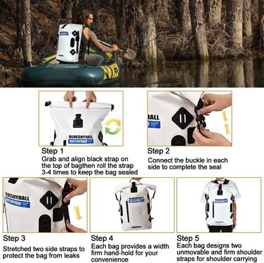 Водонепроникний рюкзак Blueshyhall - містка сумка, спортивна торба, Dry Bag, ролтоп - для водних видів спорту, кемпінгу (білий, 35 л)