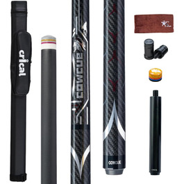 CRICAL Більярдний кий з карбонового волокна, 147,3 см, професійний, з'єднання 3/8 x 8, наконечник 12,5 мм (COWCUE-02 Set)
