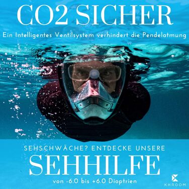 Маска для снорклінгу Khroom Seaview Y для дорослих і дітей, повнолицева, CO2-безпечна, альтернатива комплекту для снорклінгу