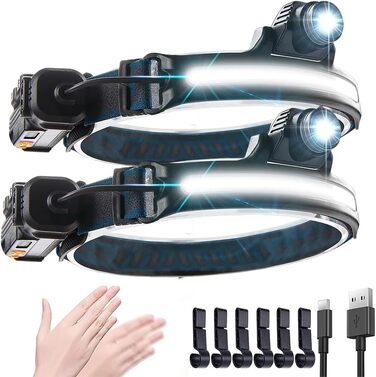 LED налобний ліхтар XPG + COB 10000 люменів з датчиком, водонепроникний IPX6, 270° регульований, 7 режимів. Для бігу, їзди на велосипеді, кемпінгу, походів.