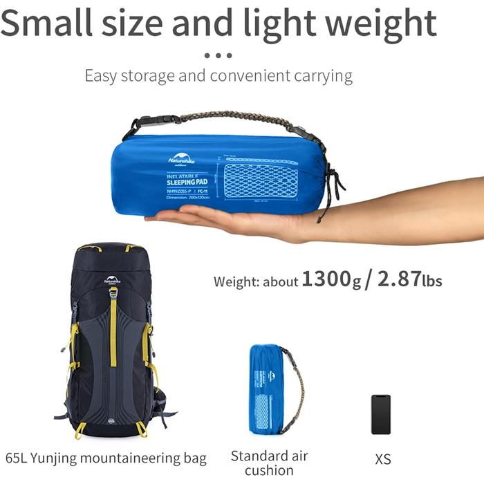 Naturehike Ultraleichte Isomatte - Надувна килимок для кемпінгу та подорожей, 6.5 см, блакитний, двошаровий