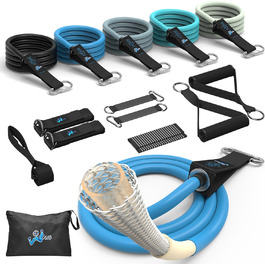 Стрічки для фітнесу Widerstandsbänder: комплект для силових тренувань, 5 еластичних стрічок, дверний анкер, ручки, сумка, для ніг та кісточок
