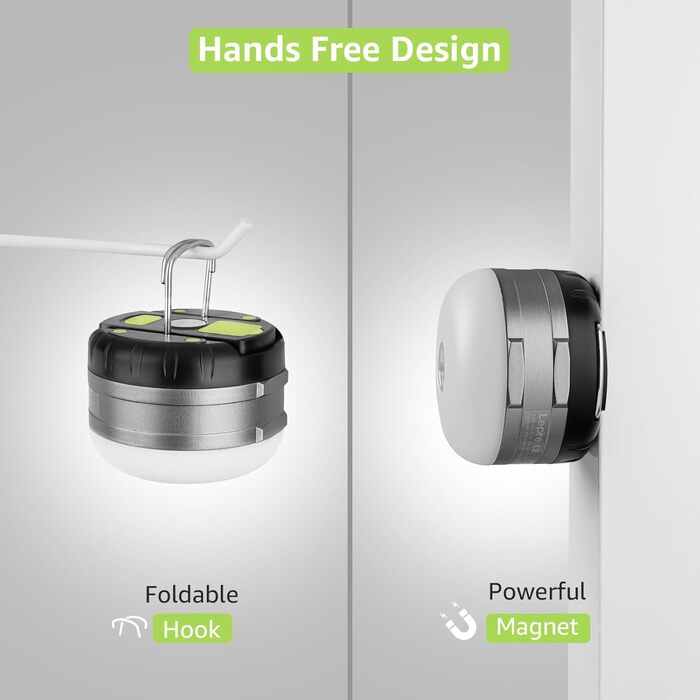 LED кемпінговий ліхтар, перезаряджуваний пошуковий прожектор, портативний та зручний, з гачком, 3 режими яскравості, регульований, аварійне освітлення для відключень електроенергії, походів, кемпінгу, надзвичайних ситуацій