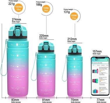 Дитяча спортивна пляшка для води Zounich 500 мл, тритан, BPA-free, для школи і велоспорту, герметична, підходить для газованої води, можна мити в посудомийній машині, смарагдово-фіолетовий градієнт