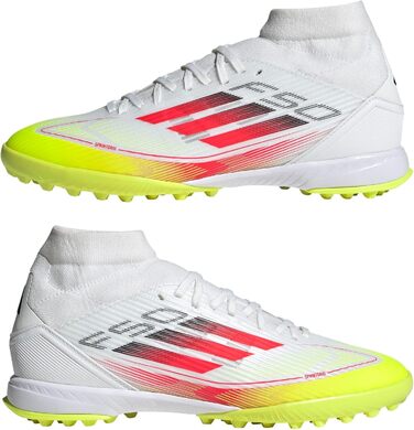 Жіночі футбольні бутси adidas F50 League Mid для гри на траві (46.5 EU, білий/червоний/жовтий)