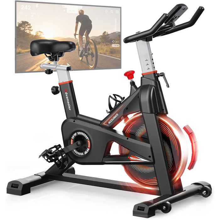 Велотренажер для дому Advamsoler з LCD-монітором та тримачем для планшету. Безшумний ергометр для кардіотренувань до 160 кг. Чорний/Червоний з додатком